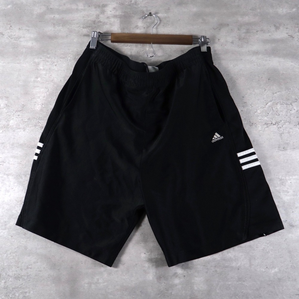 y2k adidas athletic shorts baggy black white mens l